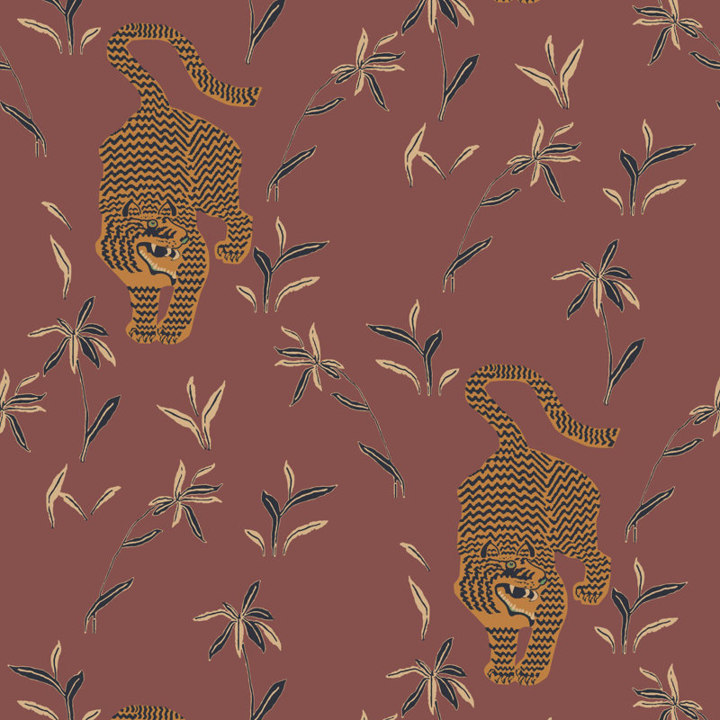 Stalking Tiger - Spruce Green Wallpaper, Paper, Non-Pasted, Green