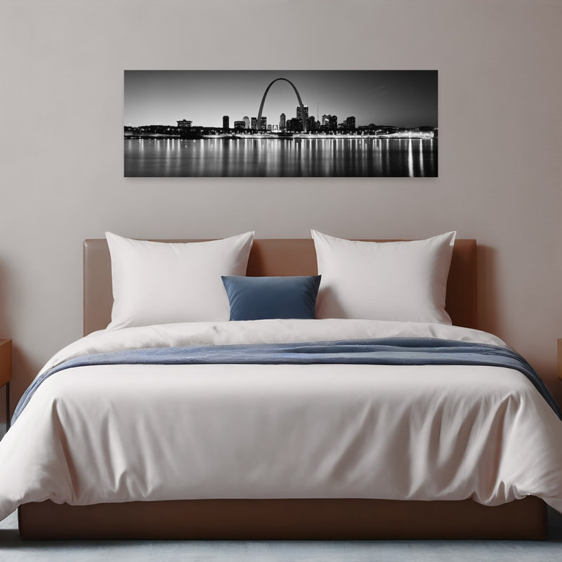 City Lit Up At Night Gateway Arch Mississippi River St. Louis Missouri USA by Richard Sisk - Wrapped Canvas Panoramic Print