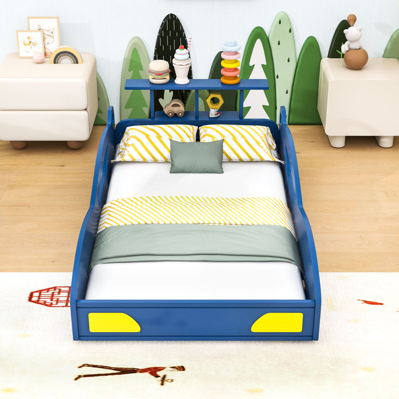 Twin Wooden Race Car Bed, Blue/Yellow