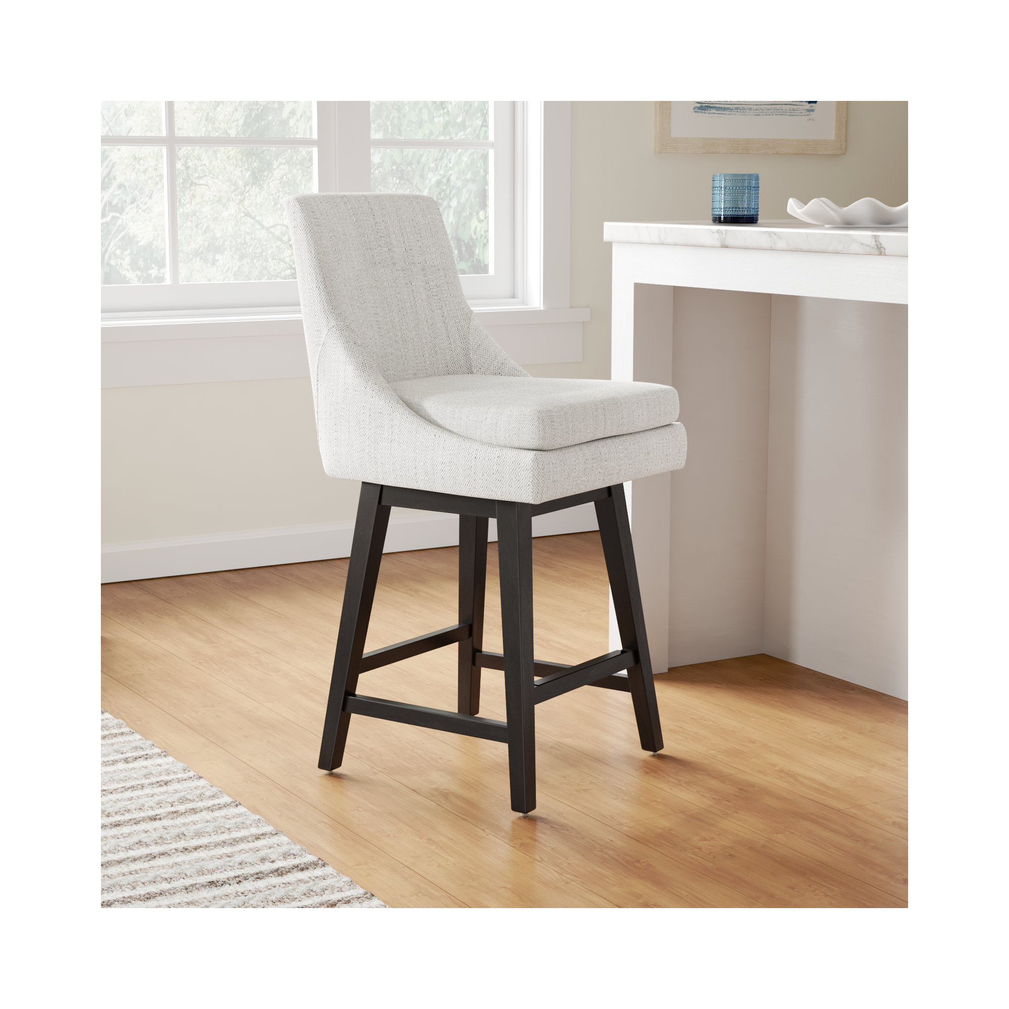 Zahara Upholstered Swivel Counter Stool, Prestige Ivory Basketweave/Brown, Counter Stool (26” Seat Height)