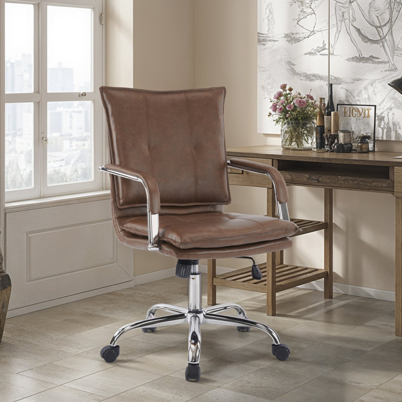 Dareece Leather Task Chair with Padded Arms, Brown