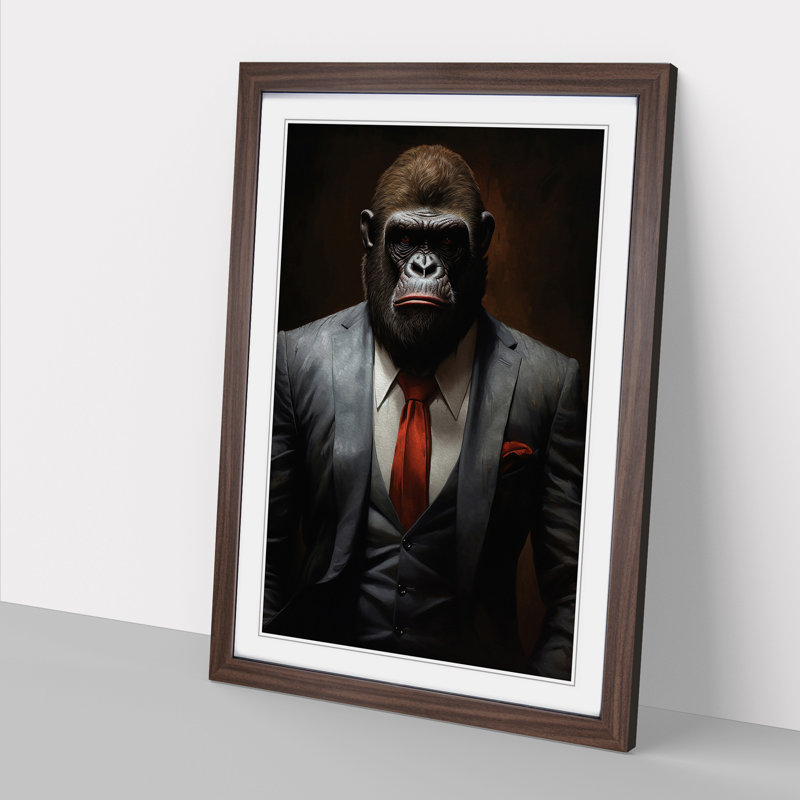 Gorilla in a Suit Painting No.6 - Framed Print, Walnut, 64cm H x 46cm W x 2cm D