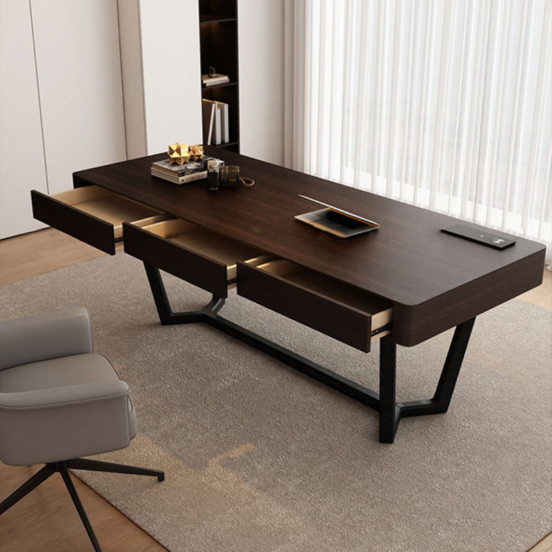 Bureau rectangulaire en bois manufacturé de couleur fumée avec tiroirs, 29.53" H*70.87" W*27.56" D