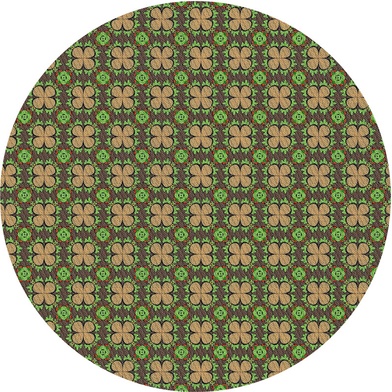 Vert géométrique/Tapis décoratif brun, Rond 7 pi