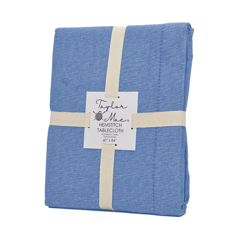 Brittany Hemstitch Woven Cotton Rich Tablecloth  60"x102" In Blue, Blue, 102" x 60"