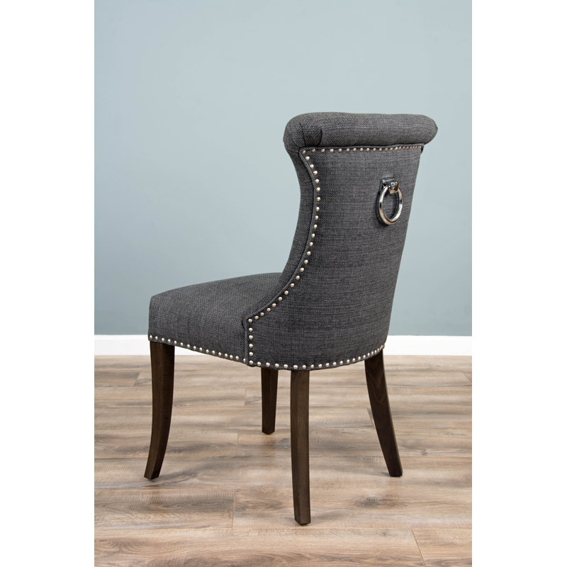 Willse Velvet Upholstered Wing Back Side Chair, Dark Brown, Grey