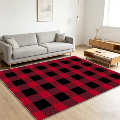 Tapis à carreaux rouge et noir de 1 pièce, élégant tapis décoratif polyvalent, facile à nettoyer et à entretenir, pièce de mobilier idéale pour la chambre à coucher, le salon, le couloir, le vestibule, le dortoir et le bureau afin de rafraîchir l'ambiance intérieure de votre maison