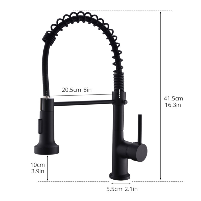 Robinet de cuisine avec douchette rétractable, robinet d'évier de cuisine à poignée simple, Noir