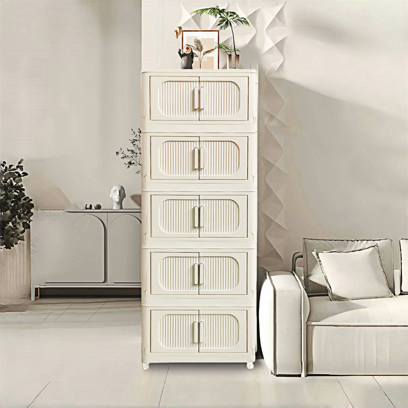Side Wide Folding Storage Cabinet, White, 50" H x 19.69" L x 11.81" D