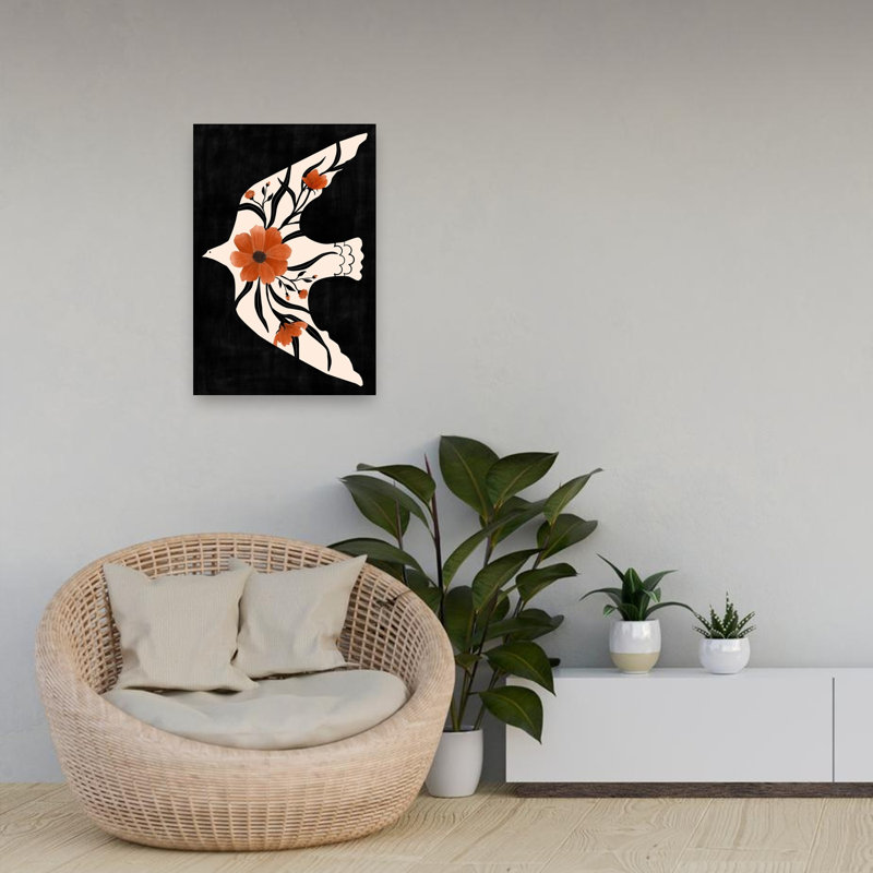 Floral, colombe, vol, oiseau moderne, plante naturelle, impression d'art mural, 24" H x 16" W