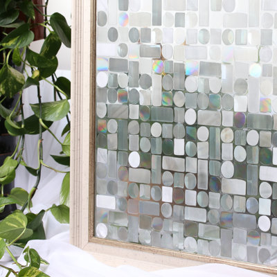 35.4 In. X 78.7 In. 3D Shapes Privacy Window Film Stained Glass Non-Adhesive UV Blocking Decorative Window Decal