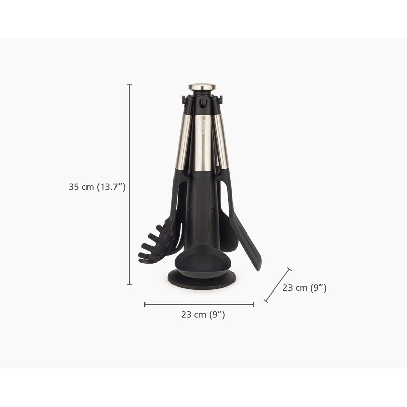 Black Silicone 5-Piece Kitchen Utensil Set with Rotating Stand