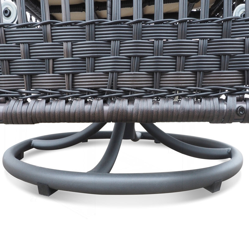 3 Pieces Outdoor Wicker Rocker Swivel Patio Dan with Glass Top Side Table, Durable and Elegant, Khaki, Dark Brown