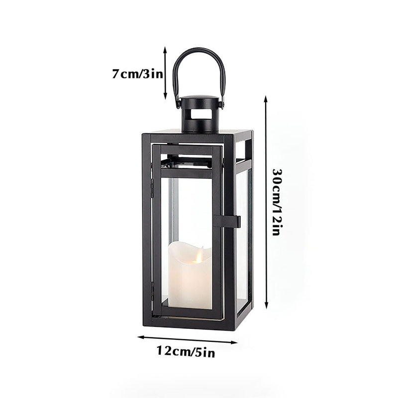 Metal Candle Lantern 12'' High Decorative Outdoor Lantern, Black