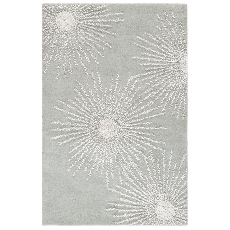 Tapis gris / ivoire en laine touffeté à la main Amier, Rectangle 5 pi x 8 pi