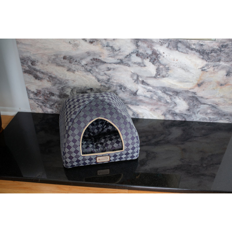 Small Purple Gray Checkered Dome Cat Bed with Fiberfill