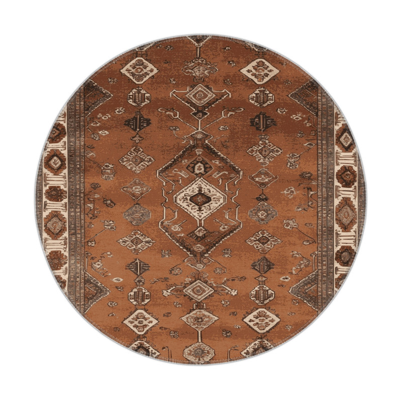 Tapis d'intérieur et d'extérieur brun Persian, Rond 5 pi