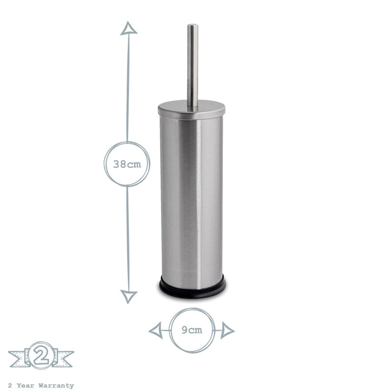 Harbour Housewares Round Bathroom Bin & Toilet Brush Set, Matt Silver