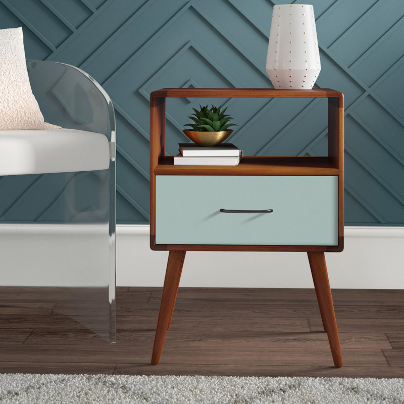 Solid Wood End Table, Aqua