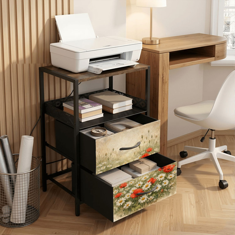 Table de chevet 2 tiroirs avec station de charge, table de chevet de chambre à coucher avec ports USB et prises USB