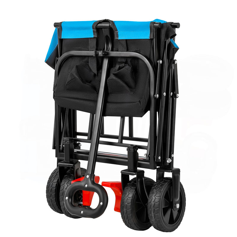 Mini chariot de plage pliable de jardinage (noir + bleu + frein), Noir / Bleu