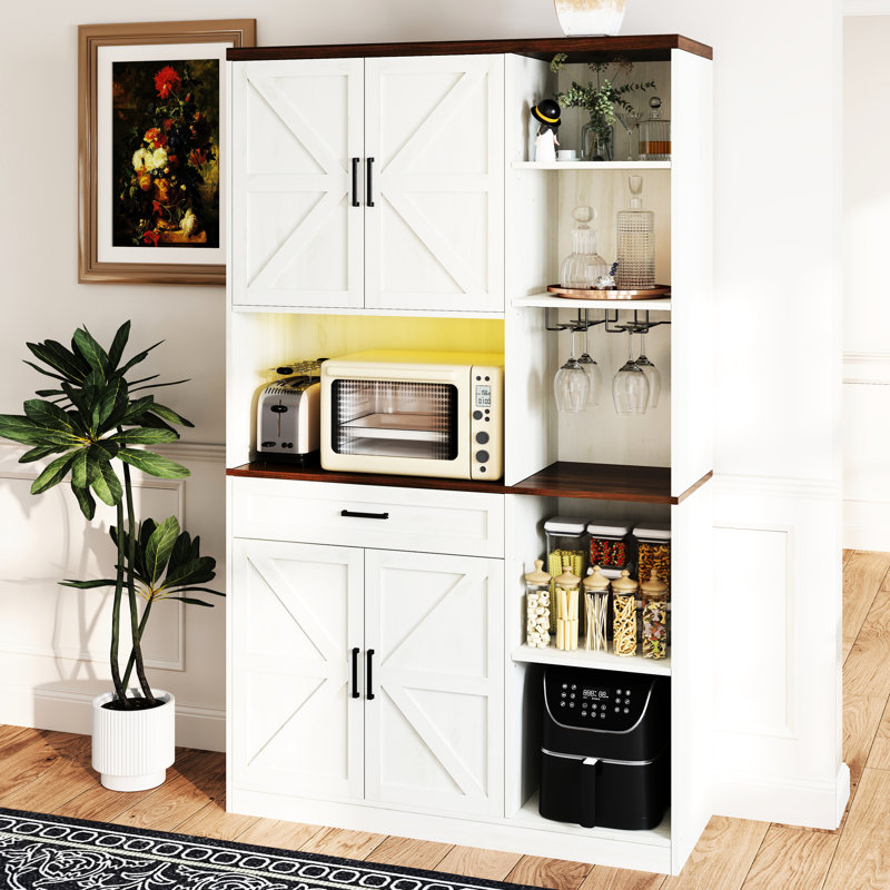 Rangement de cuisine 71 po avec support interne pour porte, tablettes réglables et prise de courant - Buffet garde-manger Smart Design, support en verre, solution multifonction AC