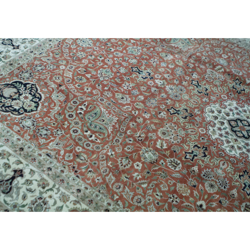Wool Oriental Area Rug in Rust/Ivory