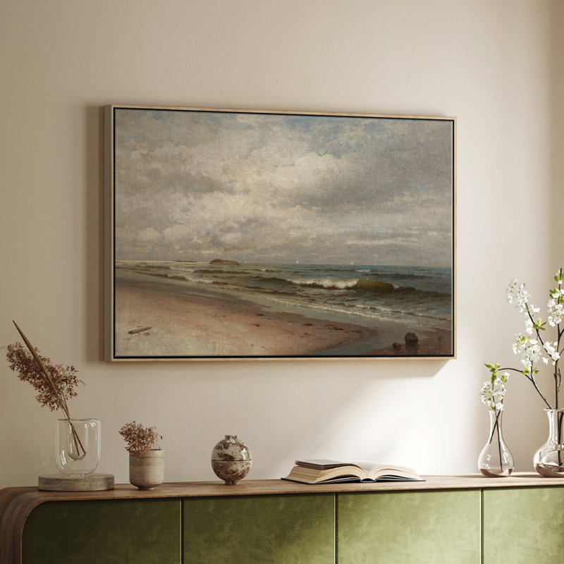 Paysage rétro - mv, Toile avec cadre flottant noir, H 25 po x l 37 po x P 2 po