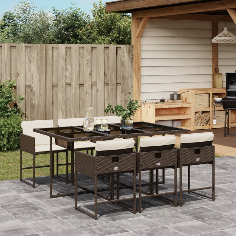 Latitude Run® 13 Piece Patio Dining Set With Cushions Gray Poly Rattan, Beige, 6, Brown