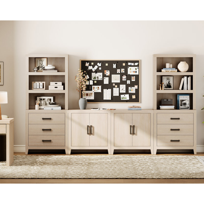 Entertainment Center With Bookshelves, Farmhouse TV Stand For 70 Inch TV, Wood Media Console With Adjustable Shelves And Storage Drawers For Living Room, Bedroom, Beige