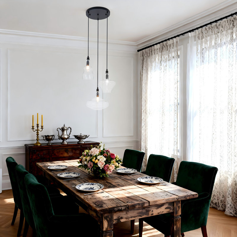 3 - Light Cluster Glass Chandelier Dimmable