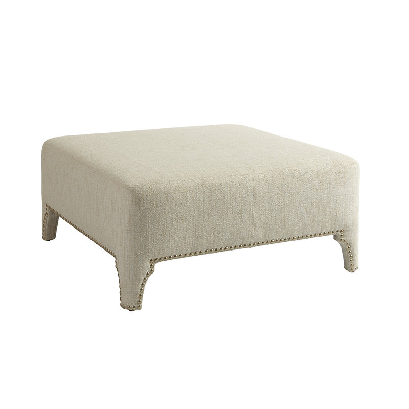 Beige Upholstered Cocktail Ottoman with Nailhead Trim