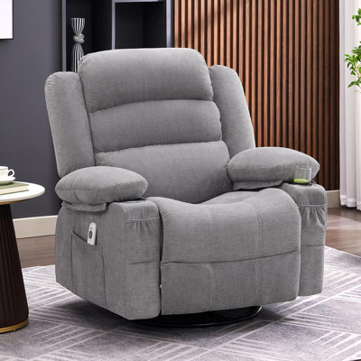 Fauteuil inclinable électrique de massage avec chauffage, pivotant à 360 ° et fonction berçante, confort surdimensionné avec port de charge USB et porte-gobelets, fauteuil inclinable rembourré durable pour une détente ultime