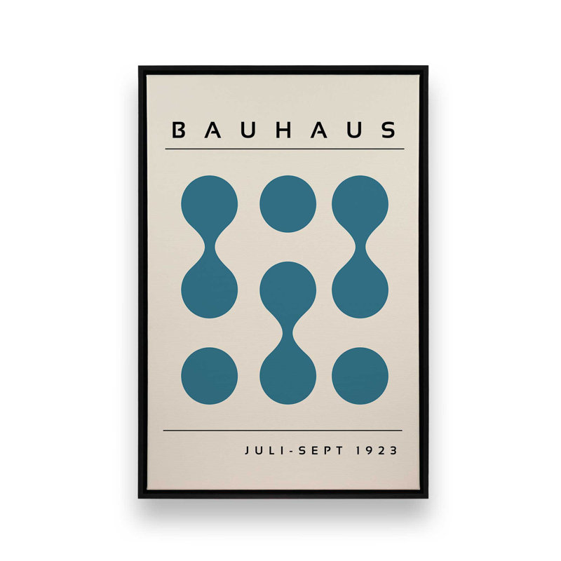 Toile roulée courbée Bauhaus Flow Blue, H 18,75 po x l 12,75 po x P 1,75 po, Cadre flottant noir satiné