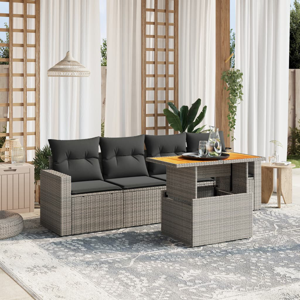 Vidaxl 5-Tlg. Garten-Sofagarnitur Mit Kissen Schwarz Poly Rattan