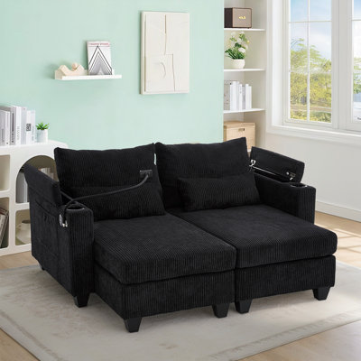 Canapé-lit multifonctionnel convertible de 63 po avec dossier réglable, ports de chargement USB, support pour téléphone et rangement caché