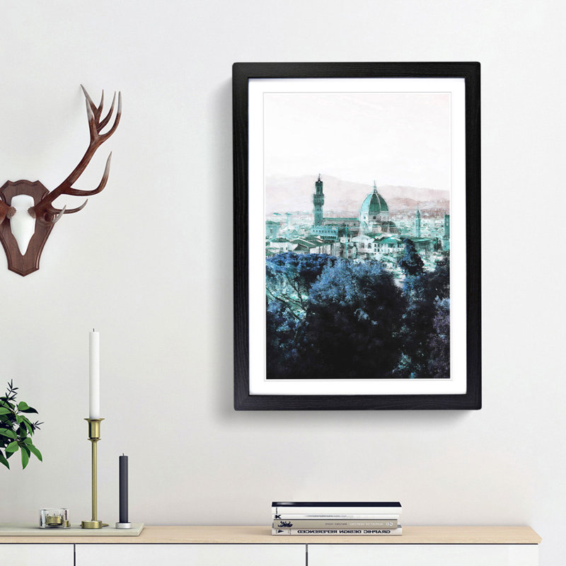 Florence Cathedral in Italy Abstract - Picture Frame Painting Print, Black Framed, 45cm H x 33cm W x 2cm D