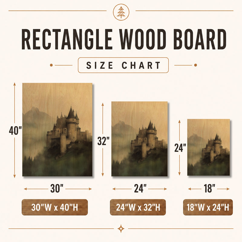 Château au-delà de la brume - décoration murale paysage en bois, H 24 po x l 18 po, Rectangulaire