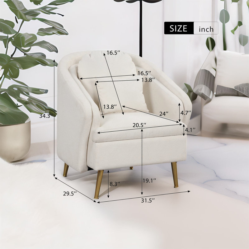Fauteuil demi-tonneau 31,5 po, Velours blanc