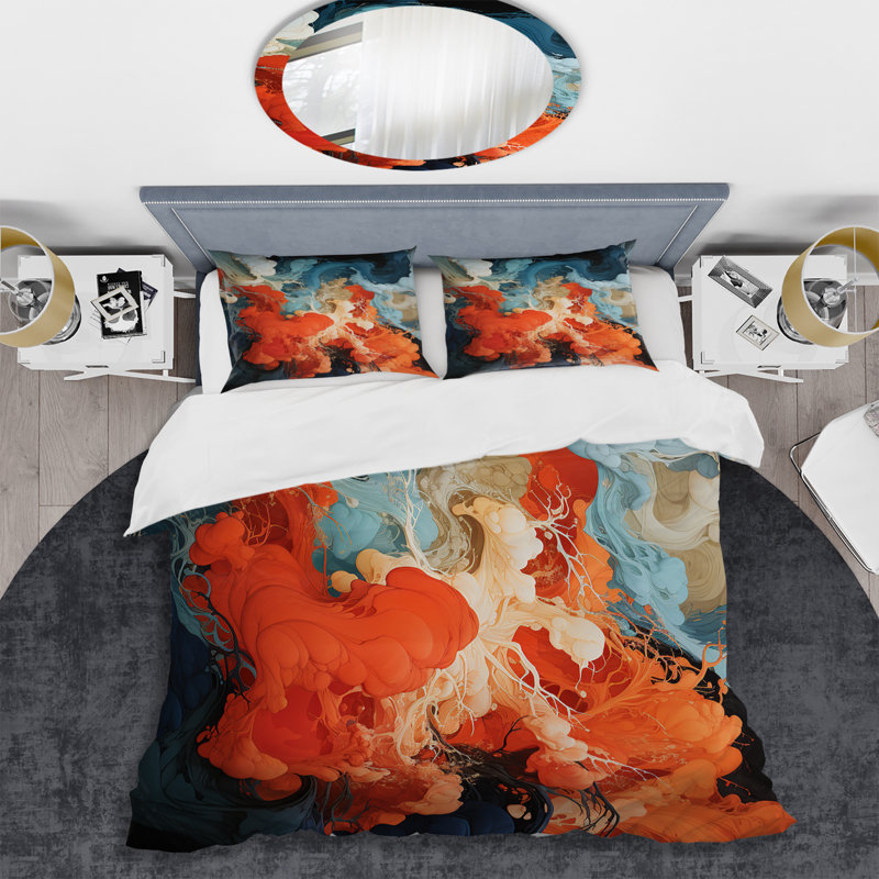 Ensemble de housse de couette bleu et orange, Housse de couette pour grand lit