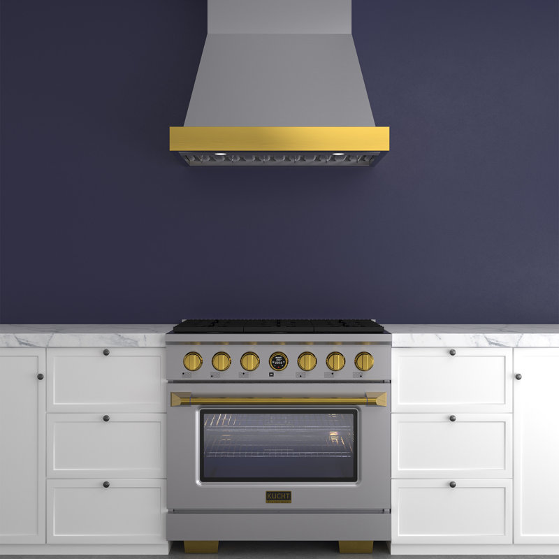36 in. 5.2 cu. ft. Dual Fuel Range in Stainless Steel with Gold Accents and Kucht Horus Thermostat, Natural Gas