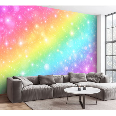 Wall Mural Peel and Stick Wallpaper Glitters rainbow sky Shiny rainbows pastel color magic fairy starry Self-Adhesive Removable Contact Paper Wall Decor for Living Room Bedroom 100"H x 144"W