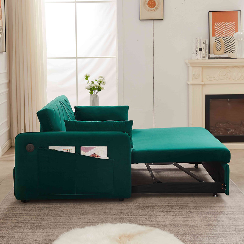 3-In-1 Velvet Sleeper Sofa Bed, Green Velvet