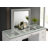 Contemporary Style 1Pc Vanity Tempered Glass Top Ball Bearing Glides High Gloss Finish Stainless Steel Beveled Mirror White Finish Bedroom Furniture