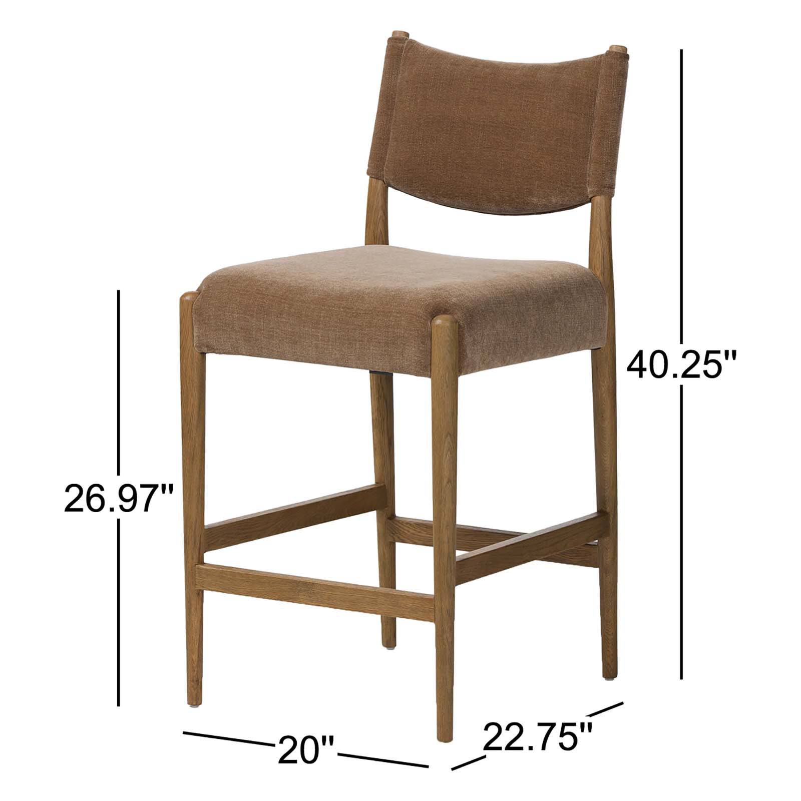 Tara Upholstered Stool, Altair Mushroom, Toasted Oak