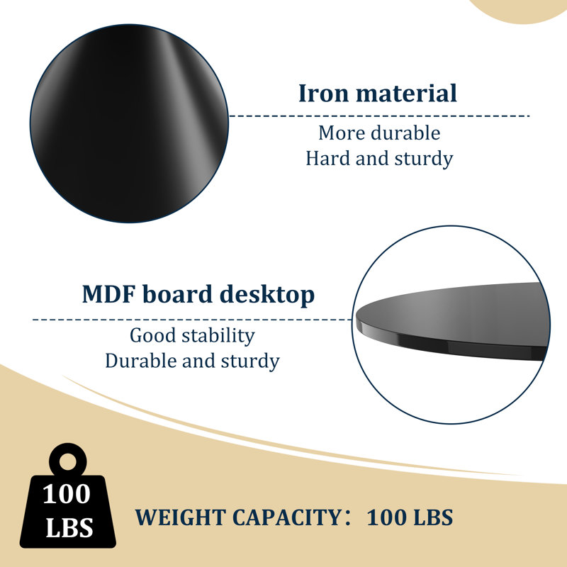 Bozhko Round Metal Base Dining Table, Black