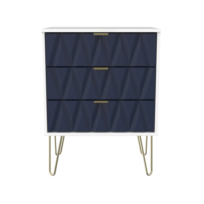 Fully Assembled Peoa 3 Drawer 57.5Cm W Chest of Drawers, Navy/White