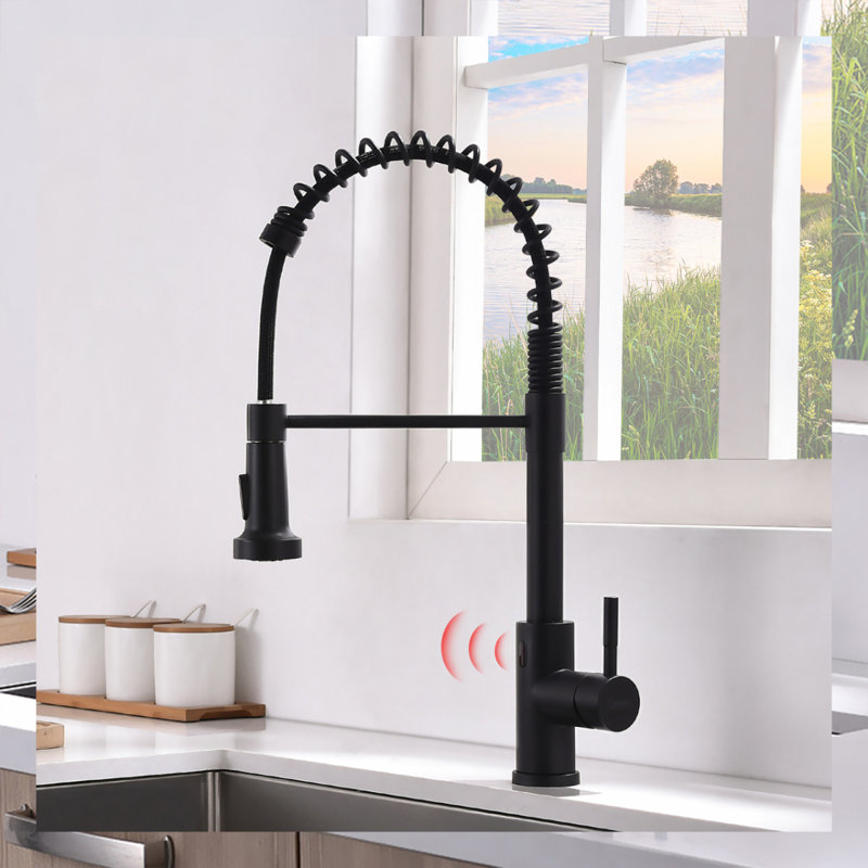 Touchless Kitchen Faucet,Hands Free Automati Blac, Black