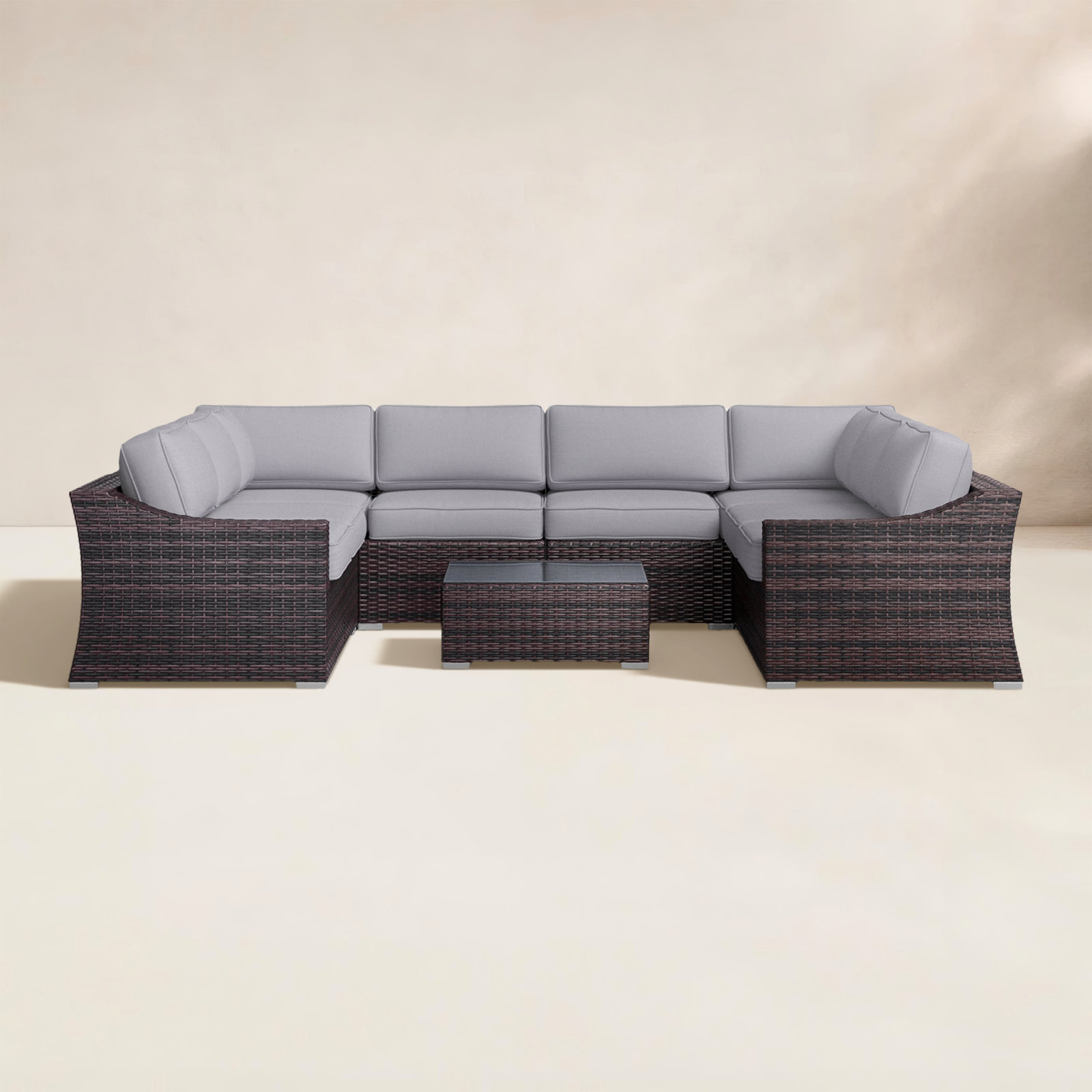 Saffi 6-Person Patio Seating Group, Olefin Gray, Brown