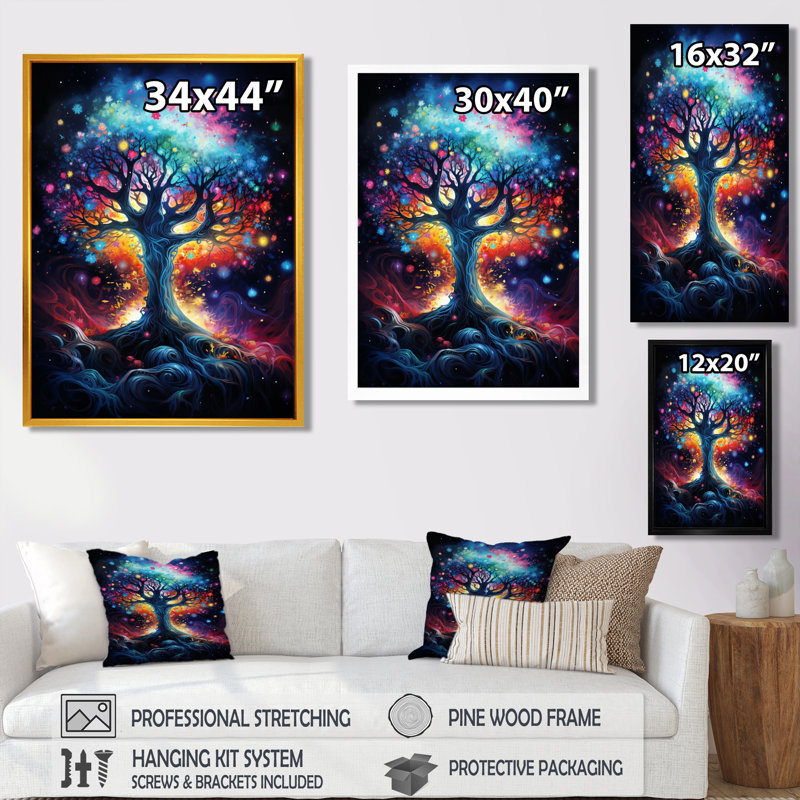 Magical Tree of Life Rainbow Color Blast - Art mural arbre, Toile tendue, H 20 po x l 12 po